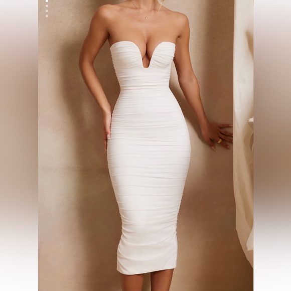 Oh Polly Dresses & Skirts - Ruched Irovy Strapless Midaxi in Ivory